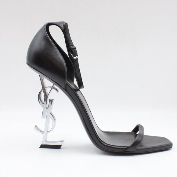 Pre-Owned Saint Laurent YSL Opyum Heeled Sandals in Black Leather/Nickle Size 39 - Picture 6 of 16